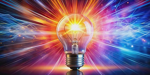 Explosion of energy from a light bulb on a vibrant background, excitement, creative, burst, dynamic, electric, explosion