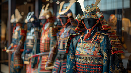 Traditional Japanese Samurai Armor Displayed in a Cultural Exhibition at a Historical Museum