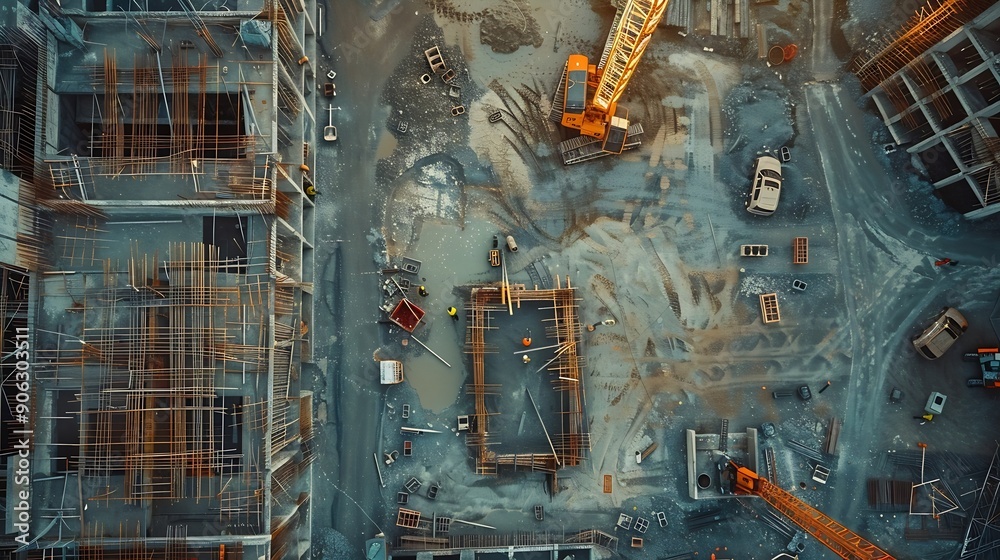 Poster construction site of buildings pouring cement top view new screed concrete with leveling mortar for 