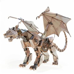 3D Render, Low Poly style of Steampunk Robotic Chimera, on isolated white background