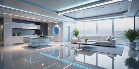 Fototapeta premium Futuristic minimalist interior apartment with sleek design and clean lines, futuristic, minimalist, interior, apartment
