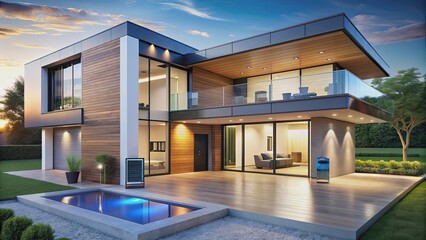 Fototapeta premium Contemporary smart home with stylish architecture and futuristic design, modern, technology, house, architectural