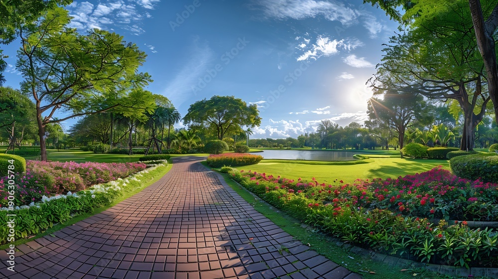 Poster panorama public park with clipping path : generative ai