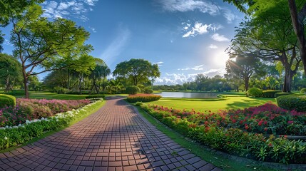 Fototapeta premium Panorama public park with clipping path : Generative AI