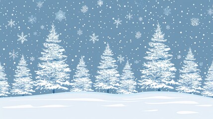 Tranquil Winter Wonderland Snow Covered Pines and Serene Sky