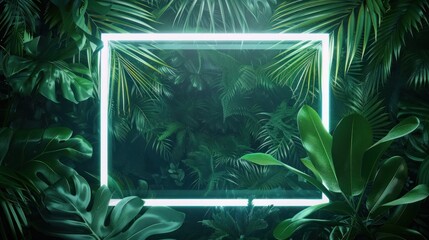 Neon Frame in Lush Green Jungle