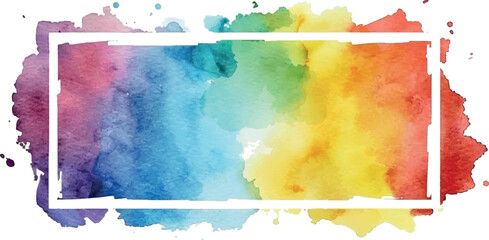 watercolor square rectangle background with brushstrokes and splashes, rainbow colors   © Iryna