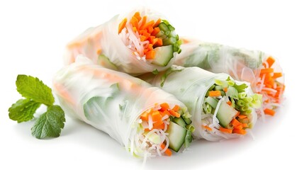  Tasty Veggie Spring Rolls Isolated on a White Background