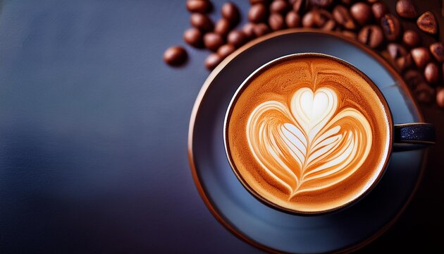 カフェラテ＆ラテアートとコピースペース（Cafe latte & latte art and copy space.）
