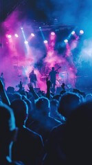 Vibrant musical event with audience and performers on stage