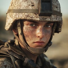 Generative AI Portrait of a Courageous Young Soldier