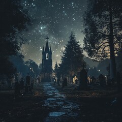 Generative AI Artwork: Dark and Mysterious Cemetery at Halloween