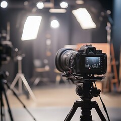 Interview Setup: Camera on Tripod with Professional Lighting