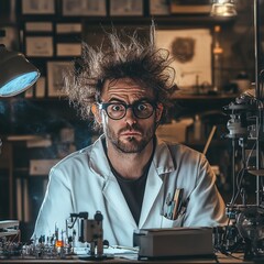 Crazy Scientist at Work: Funky Laboratory Scene Created with AI