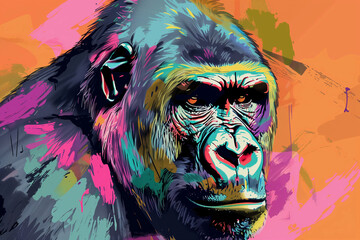 colorful painting of a gorilla with a big smile on its face. The painting is full of vibrant colors and seems to be a representation of the joy and happiness that the gorilla brings to the viewer