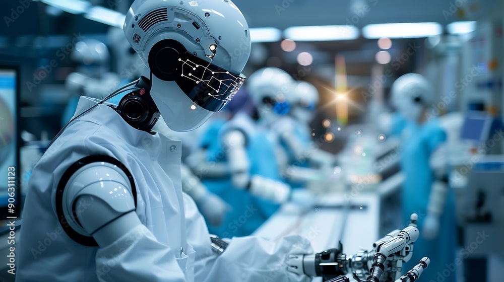 Aufkleber Medical worker using technology smart robot AIConcept of healthcare and medical AI technology services and advance of technology Artificial Intelligence for future healthcare : Generative AI