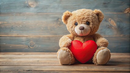 Obraz premium Cute teddy bear holding a heart, teddy bear, heart, love, adorable, plush, toy, Valentine's Day, soft, gift, romance