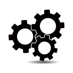 Gears black icon with shadow