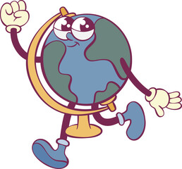 Globe cartoon character retro groovy mascot