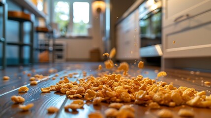 Spilled breakfast cereal on floor : Generative AI