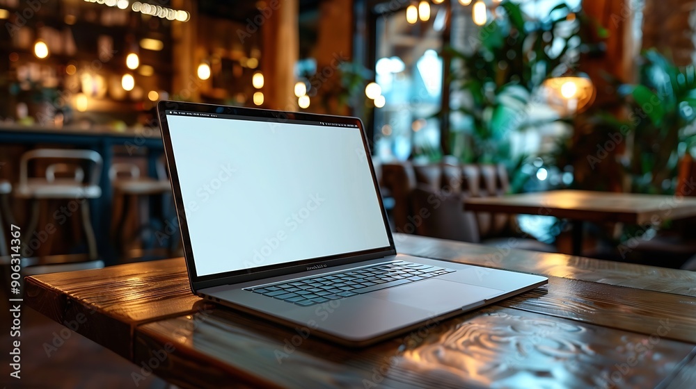 Aufkleber laptop computer blank screen on table : Generative AI