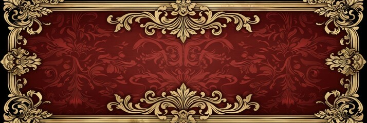 Elegant vintage frame with ornate gold detailing on a rich red background, perfect for luxury design projects or invitations.