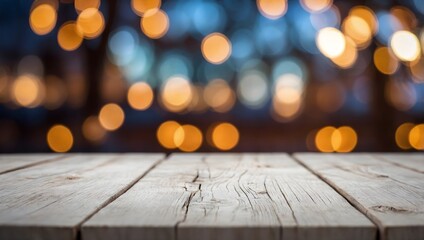 empty white wooden table with blurred background