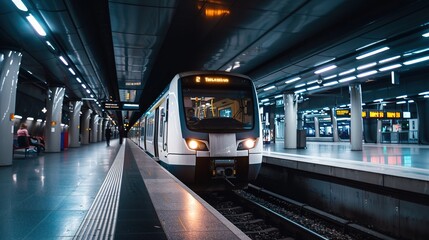 Fototapeta premium Interior of a Modern Train with Comfortable Seating and Contemporary Design