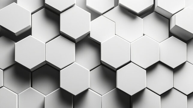 A minimalist geometric pattern with interlocking hexagons in monochrome tones, creating a sleek and elegant design.