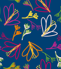 blue background colorful flowers children's vector illustration cartoon fashion fashion