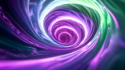 Obraz premium A striking abstract background featuring a spiral sound wave rhythm line in neon green and purple, creating a vibrant and energetic scene.