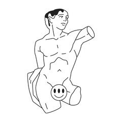 Y2k psychedelic Greek god sculpture censored contemporary pop art outline icon vector flat