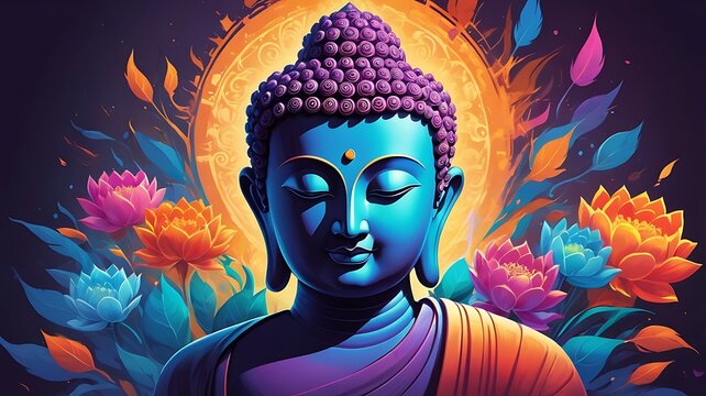 Siddharth Gautam Buddha meditating, Buddha Purnima, painting, vector