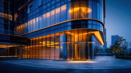 Modern Office Building Entrance at Night
