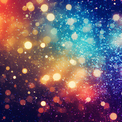 Obraz premium Digital illustration of multicolor sparkles on a black background, creating a vibrant, festive, and dynamic effect with shimmering lights.