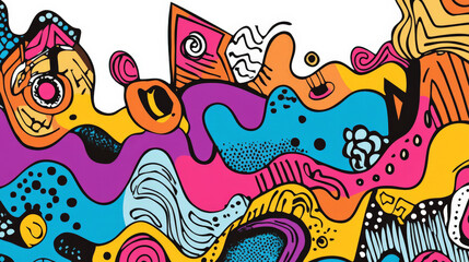 Creative doodle art header featuring a variety of whimsical shapes and textures, including swirls, zigzags, and dots, all in vibrant colors against a white background.