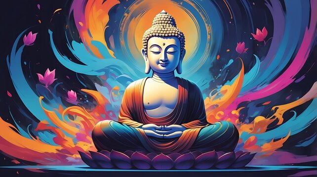 Siddharth Gautam Buddha meditating, Buddha Purnima, painting, vector