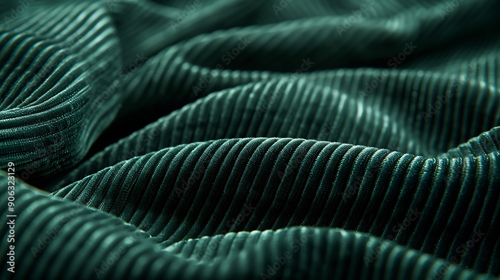 Aufkleber dark green corduroy fabric texture used as background emerald color panne fabric background of soft 