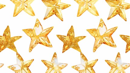 Golden stars with glitter effect on a white background. Concept of celestial design, Christmas, festive decoration, holiday celebration, sparkling stars. Festive background