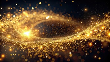 Obraz premium Golden fluid particles forming an abstract galaxy, golden, fluid, particles, abstract, galaxy, glowing, black, CG