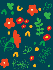 green background colorful flowers children's vector illustration cartoon fashion fashion