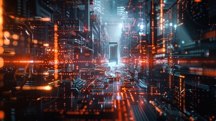 Obraz premium Digital Cityscape: A Futuristic View of a Technology-Driven World