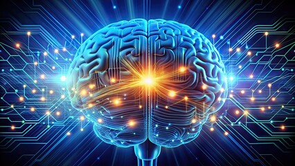 Futuristic brain with glowing circuits and advanced technology , AI, technology, futuristic, neurons