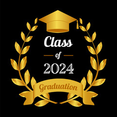 Class of 2024. Template of graduate 2024. Diploma certificate 2024. Laurel crown cap of graduate 2024 in vercor