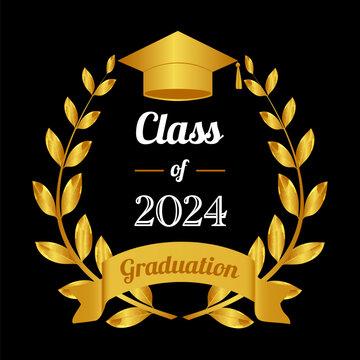 Class of 2024. Template of graduate 2024. Diploma certificate 2024. Laurel crown cap of graduate 2024 in vercor