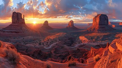 Monument Valley Sunrise with Clouds.