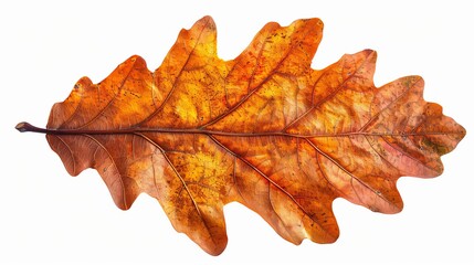Fototapeta premium Single oak leaf with intricate vein details, isolated background, perfect for marketing use with plenty of room for text or logos