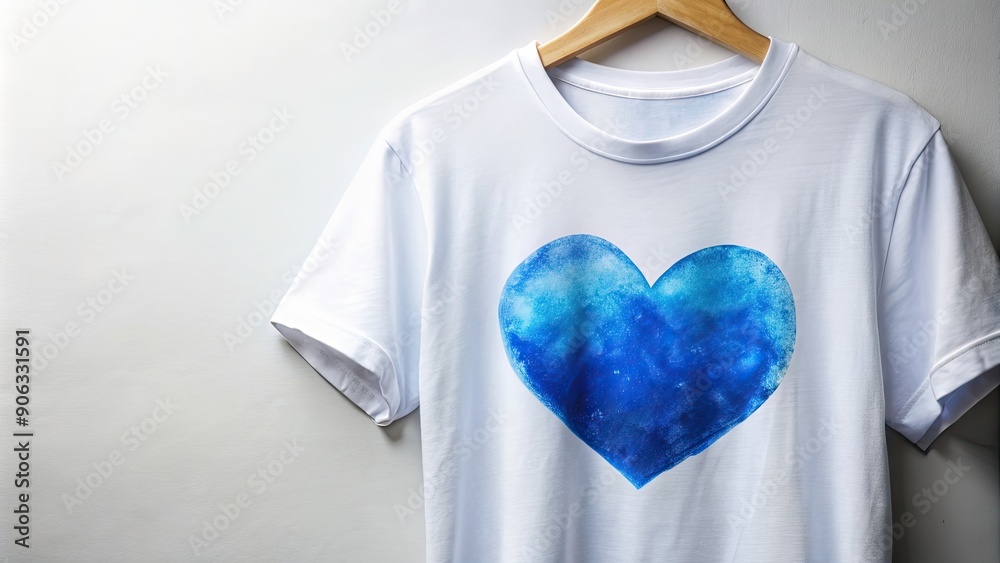 Wall mural Blue heart printed on a t-shirt design, blue, heart,t-shirt, design, graphic, fashion, clothing, love, valentine, style, trendy