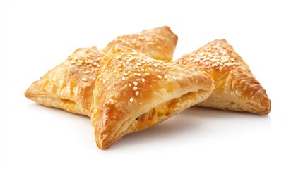 Israeli pastry bourekas with cheese on a white background, leaving plenty of room for promotional messages.