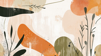 Abstract design in Scandinavian style with organic shapes and earthy tones, creating a harmonious and stylish background.